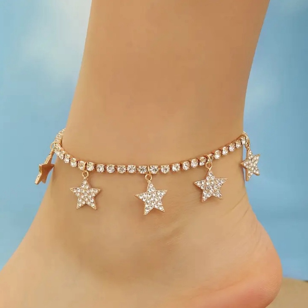 Goldtone star anklet
